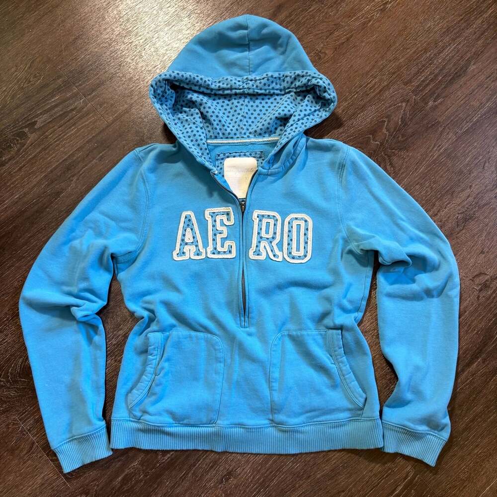 Essential Vintage Aeropostale Blue Polkadot Zip Hoodie Size XL Women’s
